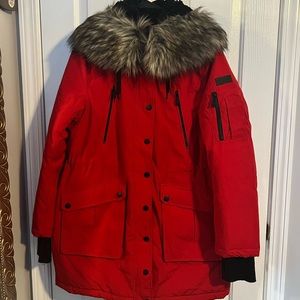 BCBG Red Winter Coat with faux fur